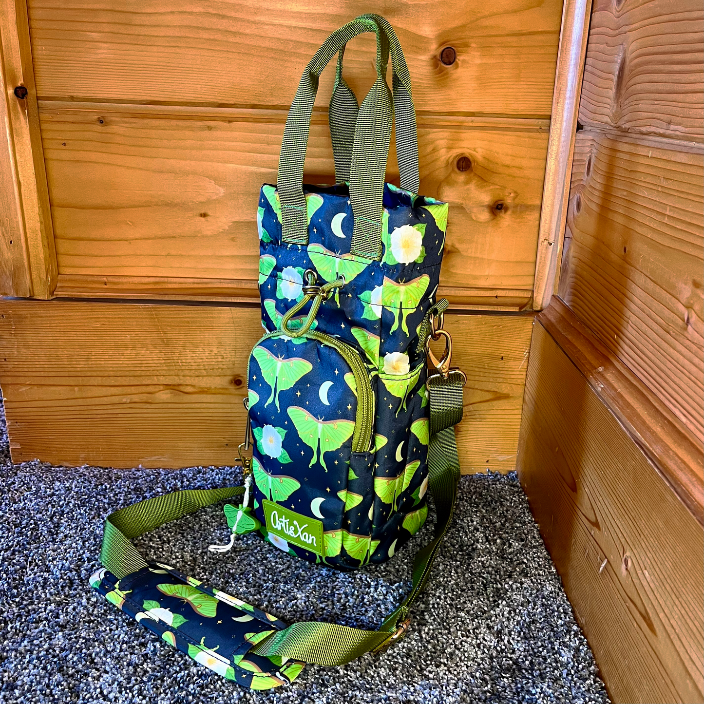 Luna Moth Water Bottle Bag with Fidget Zipper Pull