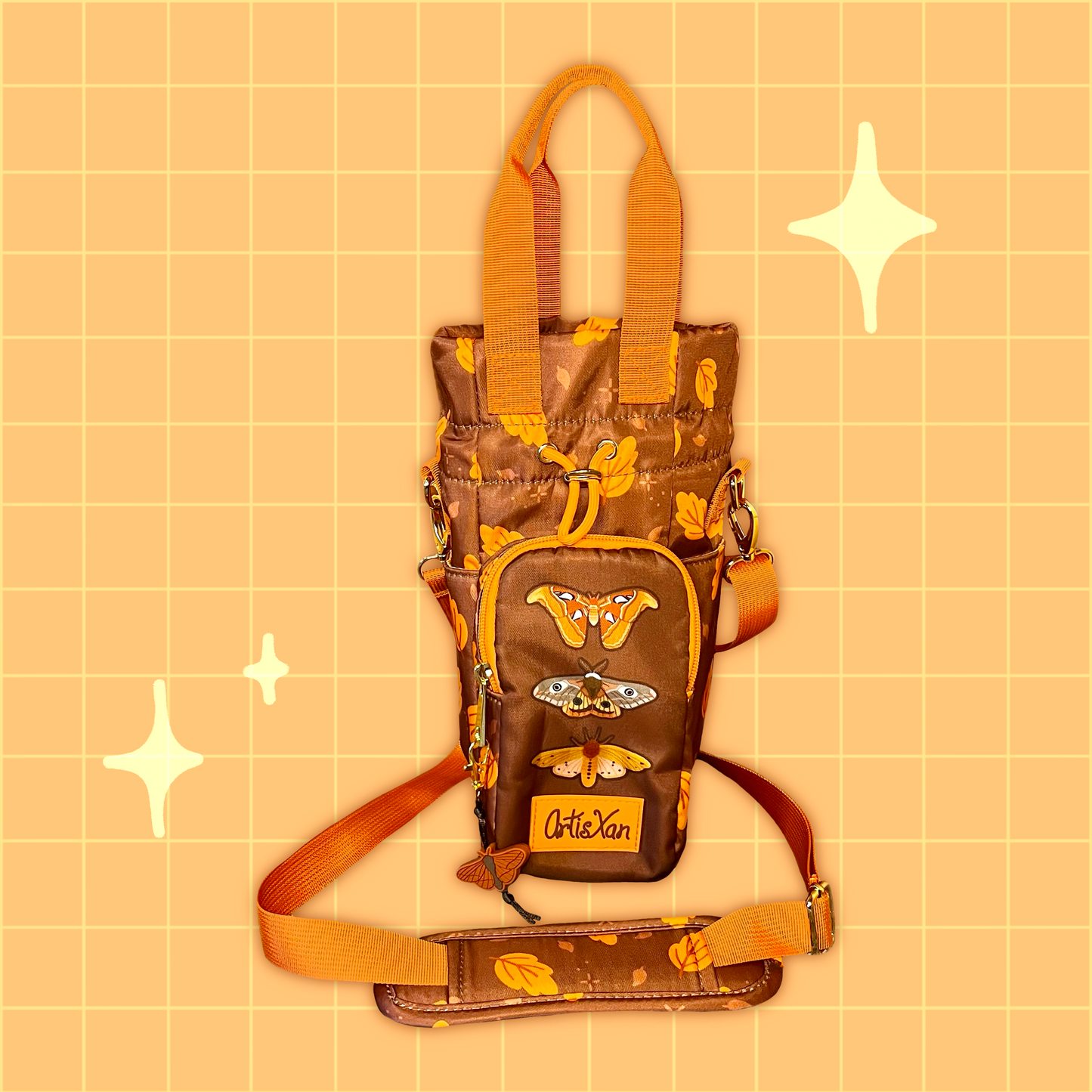Moth Water Bottle Bag with Fidget Zipper Pull