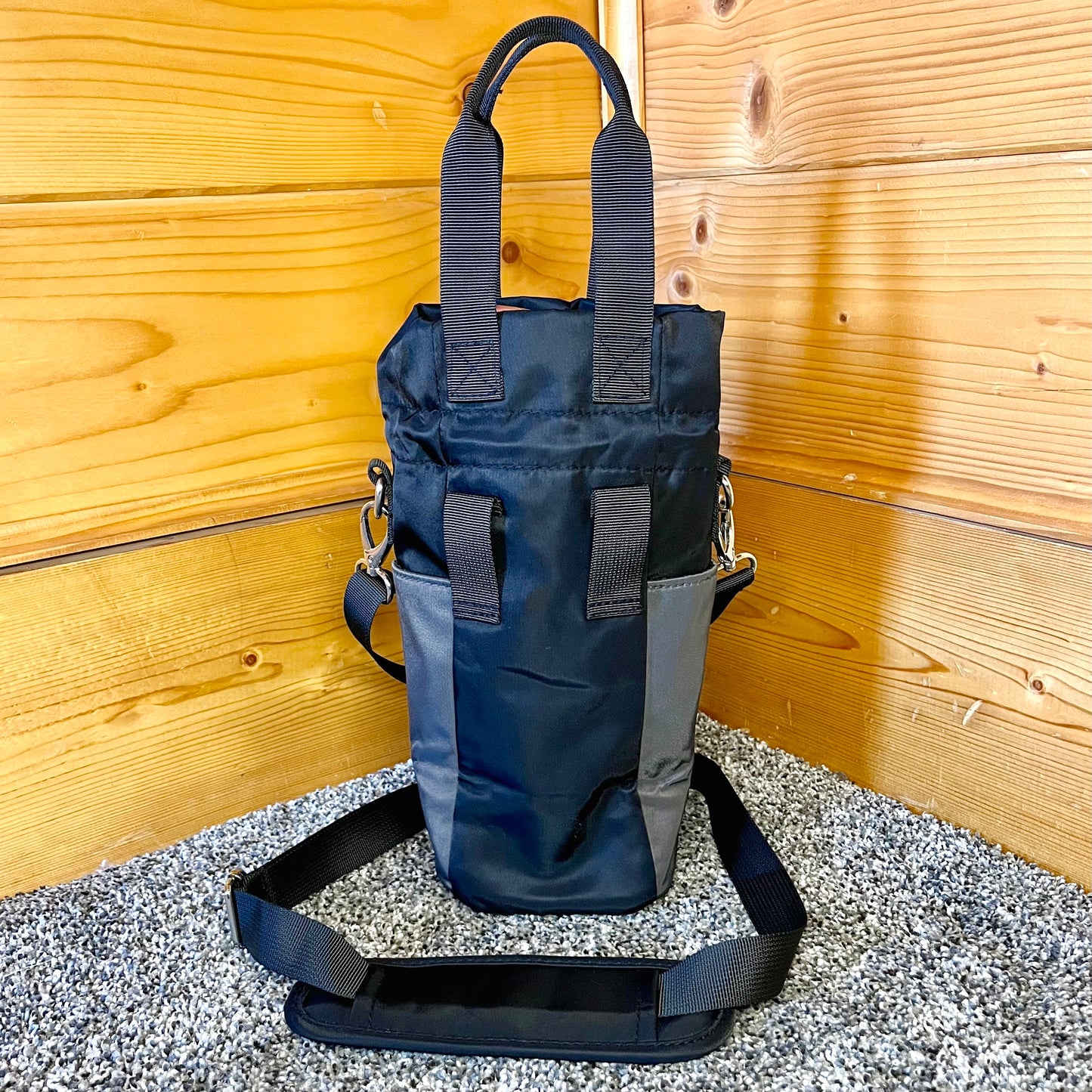 Black Water Bottle Bag with Fidget Zipper Pull