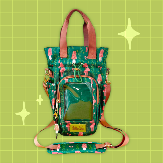 Large Mushroom Ita Water Bottle Bag with Fidget Zipper Pull