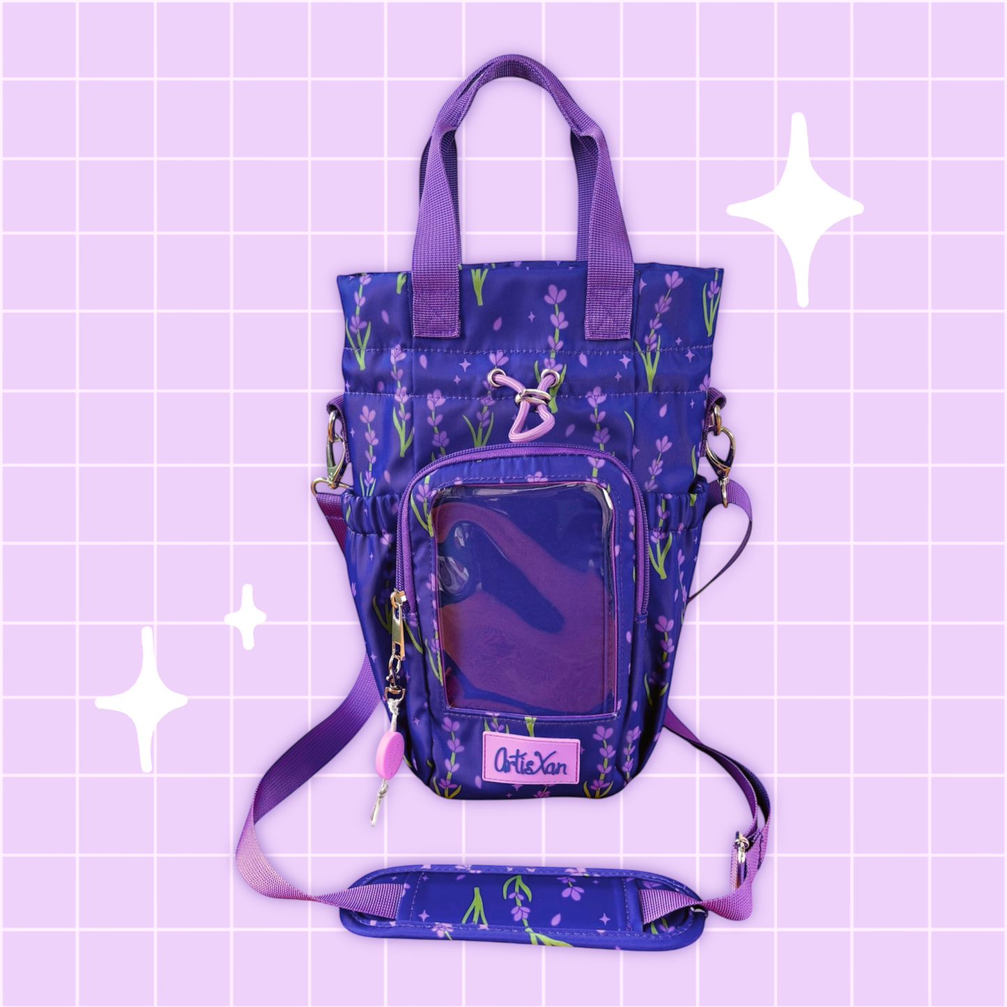 Large Lavender Ita Water Bottle Bag with Fidget Zipper Pull