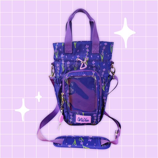 Large Lavender Ita Water Bottle Bag with Fidget Zipper Pull