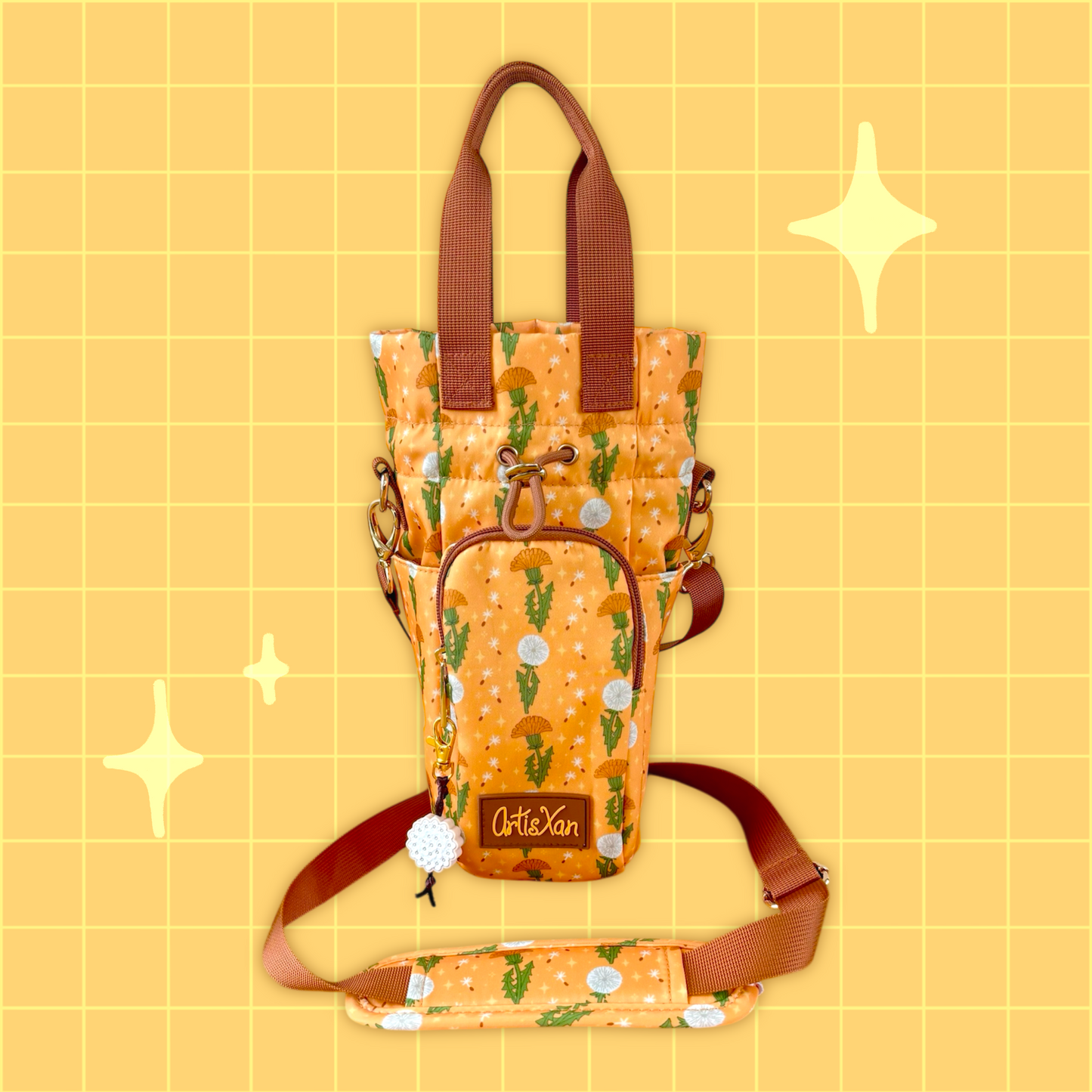 Dandelion Water Bottle Bag with Fidget Zipper Pull