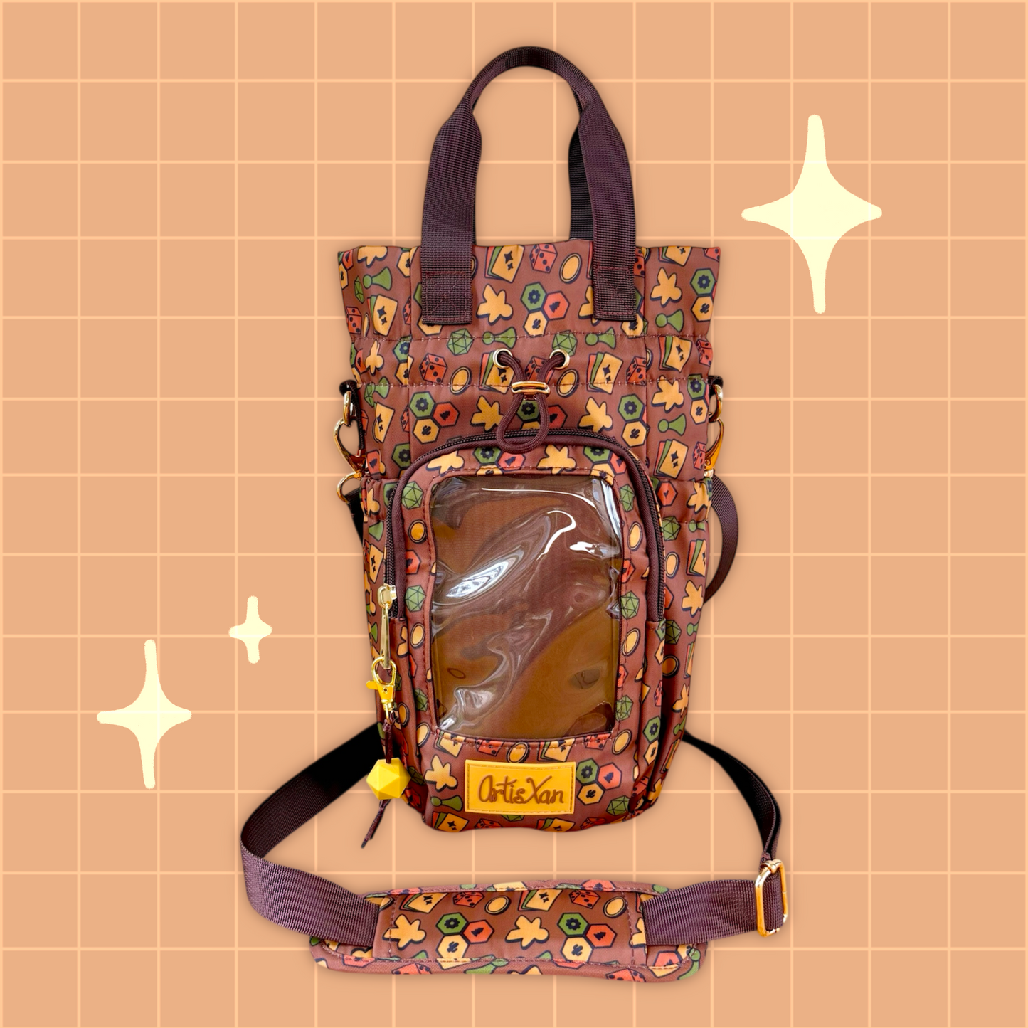 Large Brown Game Ita Water Bottle Bag with Fidget Zipper Pull