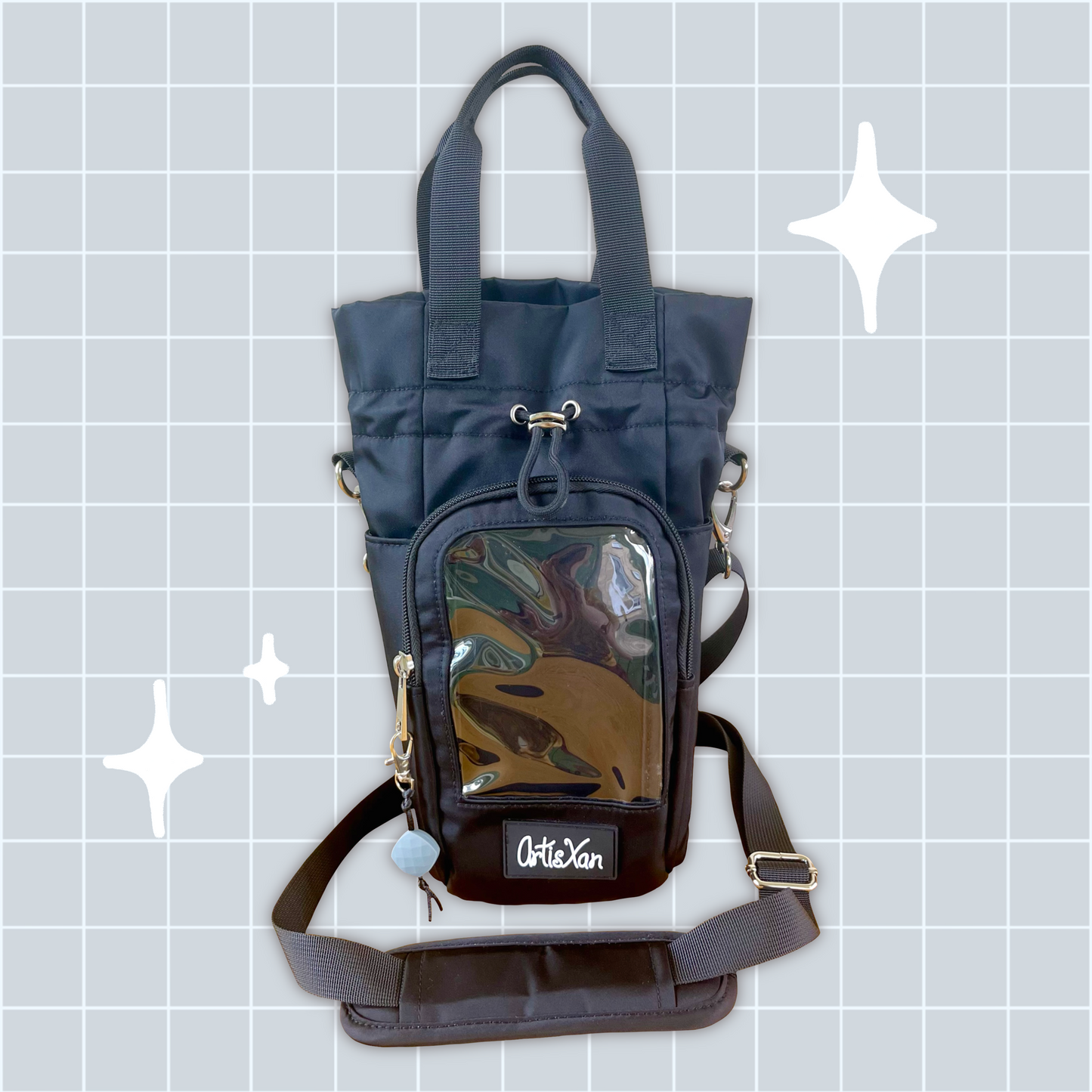 Large Black Ita Water Bottle Bag with Fidget Zipper Pull
