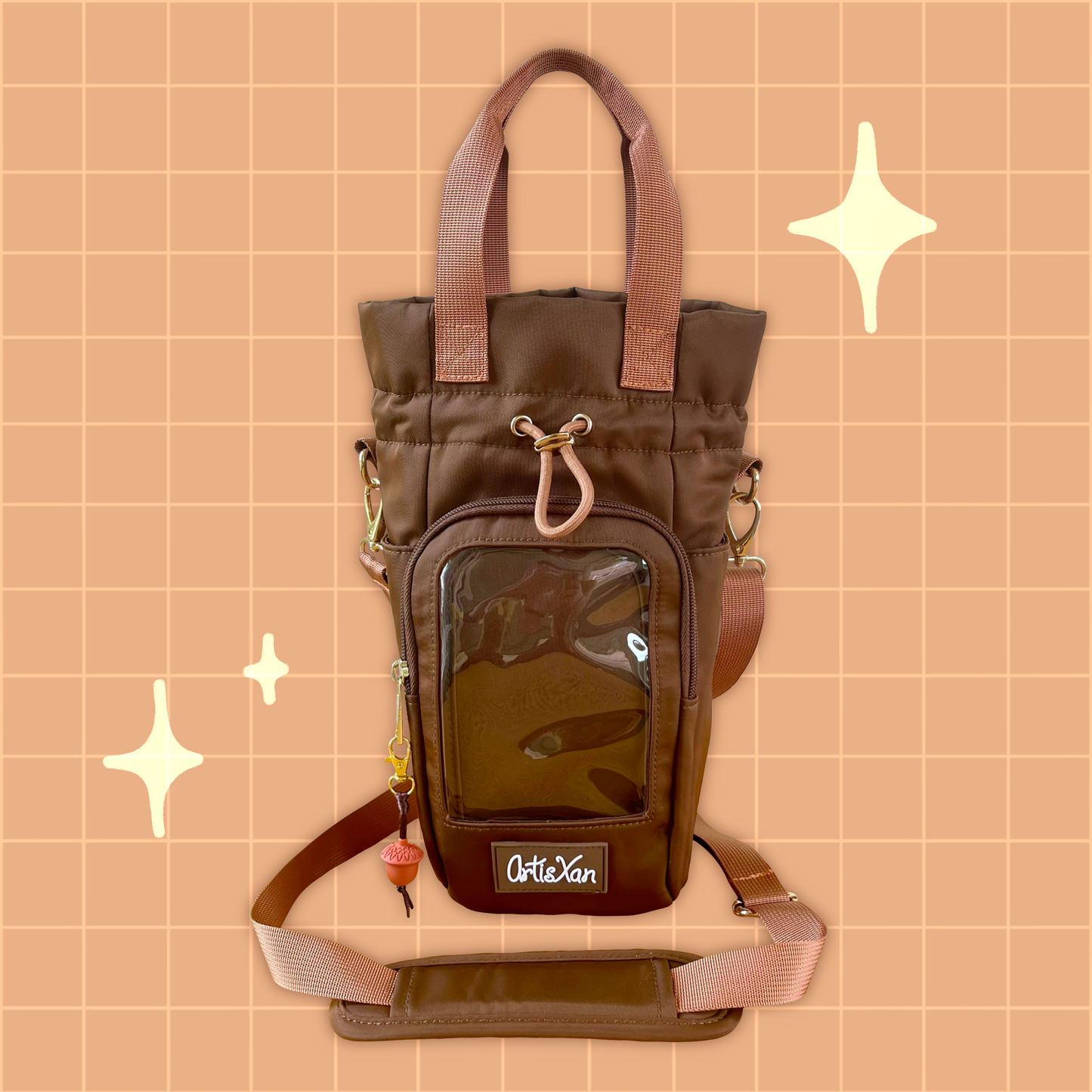 Large Brown Ita Water Bottle Bag with Fidget Zipper Pull