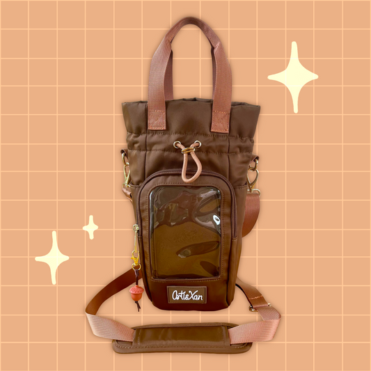 Large Brown Ita Water Bottle Bag with Fidget Zipper Pull